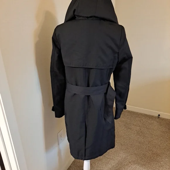 NWT Antonio Melani Hooded Trench Coat Short Black Size S